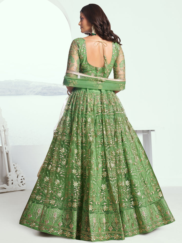 Gorgeous Green Sequins Net Mehendi Wear Lehenga Choli With Dupatta