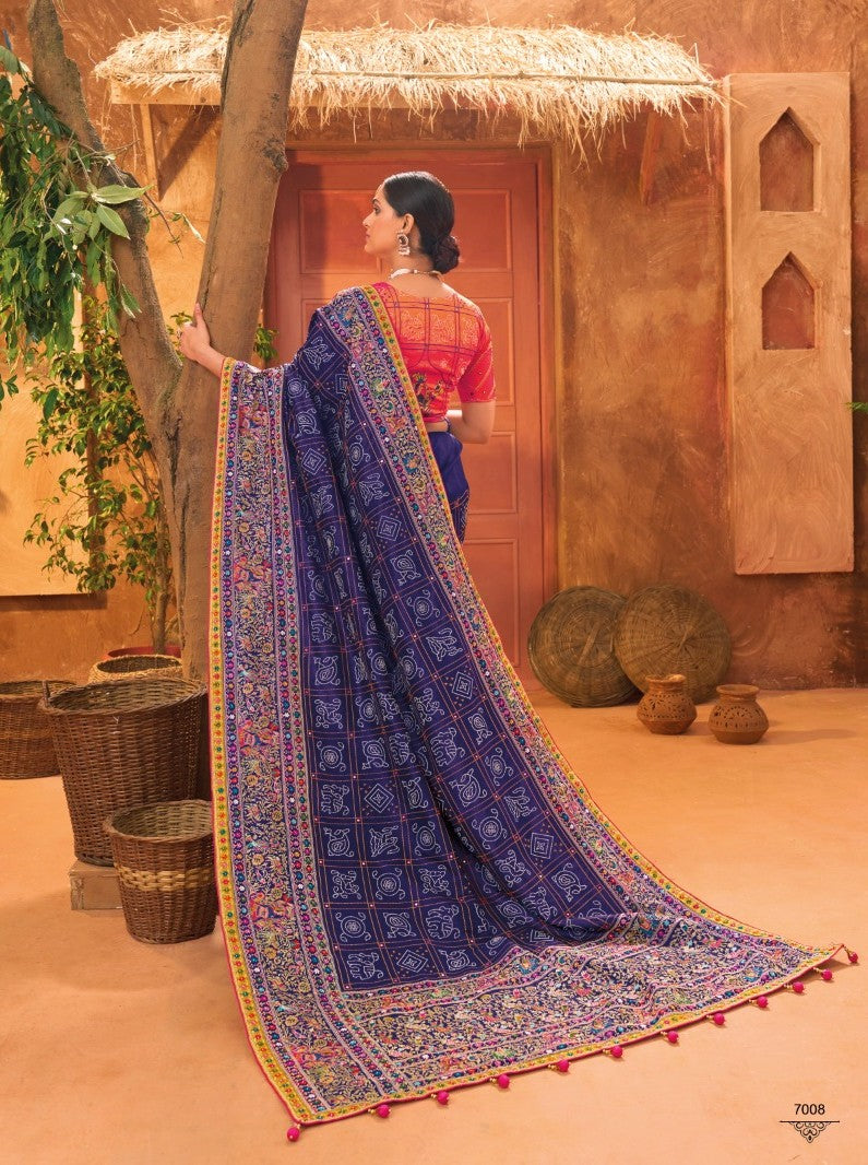 Gorgeous Hand Embroidered Kutch Work Saree | Pure Silk Designer Saree