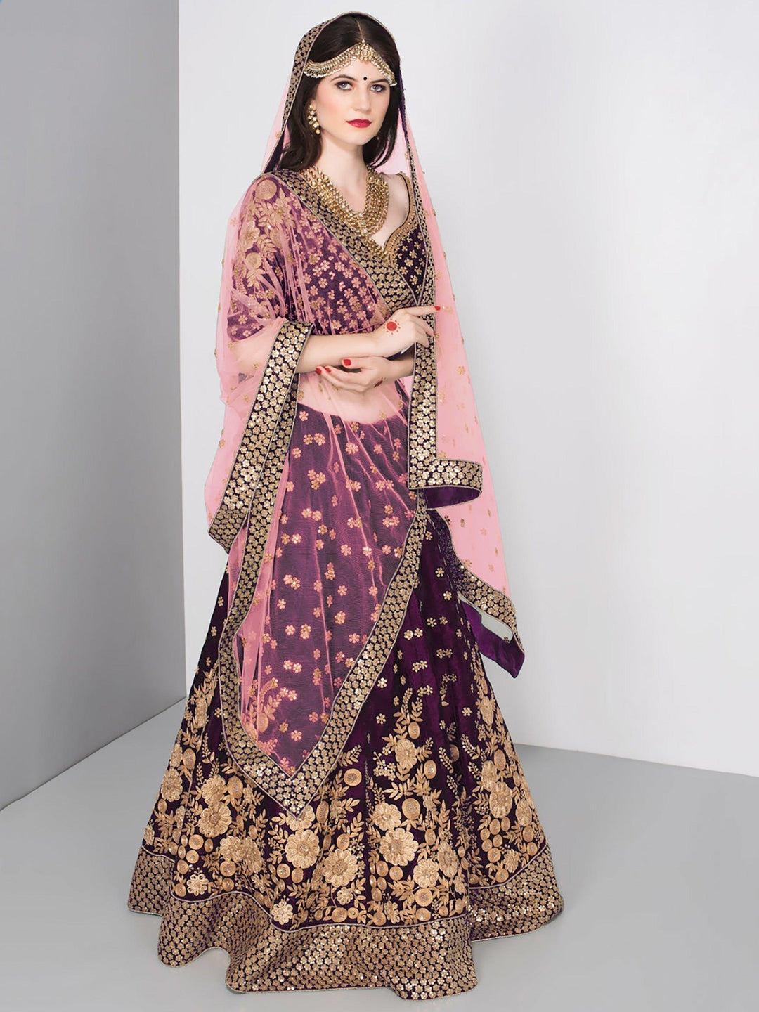 Regal Purple Velvet Lehenga | Zari, Sequin & Embroidery Work