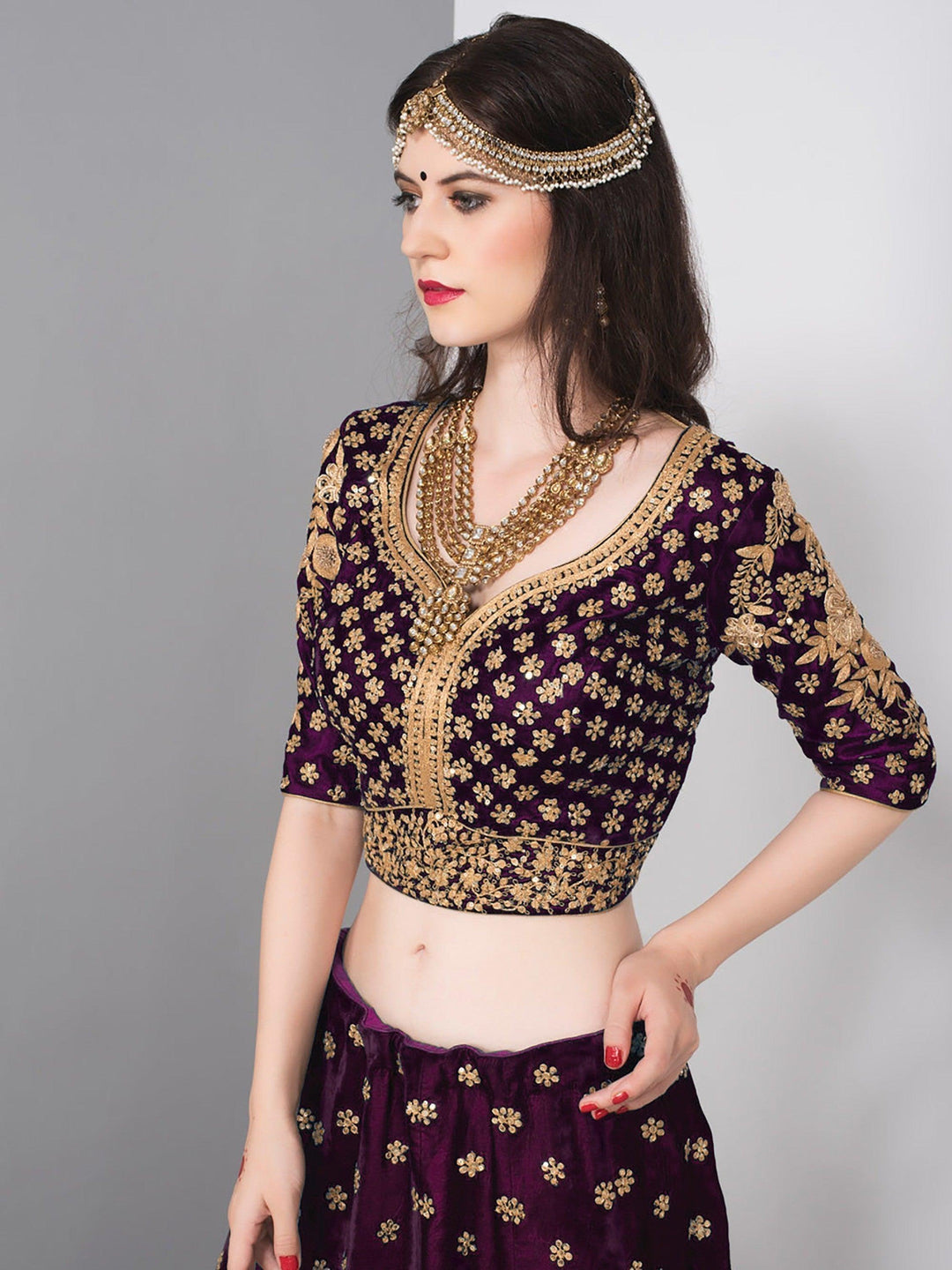 Regal Purple Velvet Lehenga | Zari, Sequin & Embroidery Work