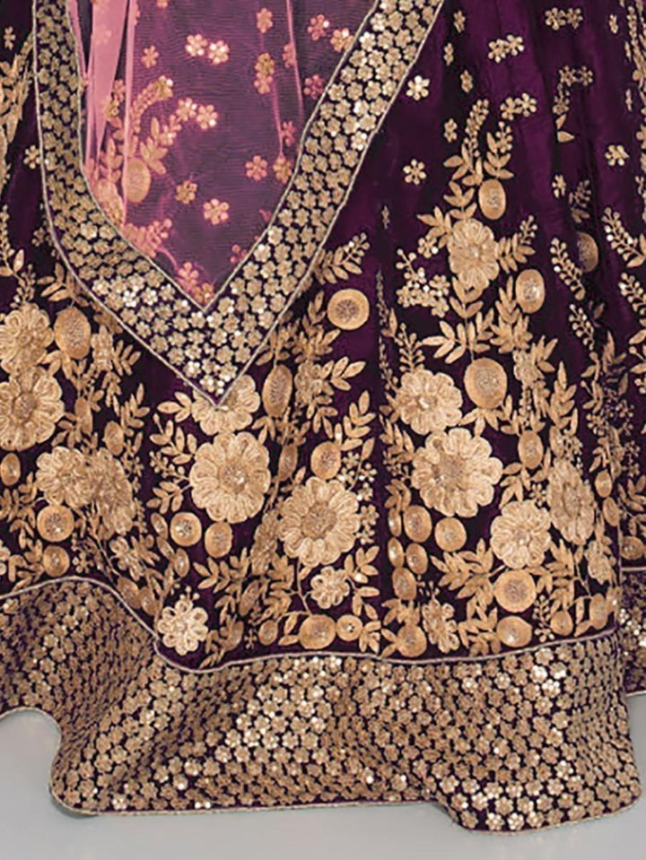 Regal Purple Velvet Lehenga | Zari, Sequin & Embroidery Work