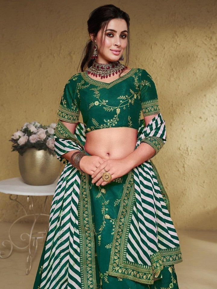 Green Embroidered Silk Lehenga Choli | Wedding & Reception Wear