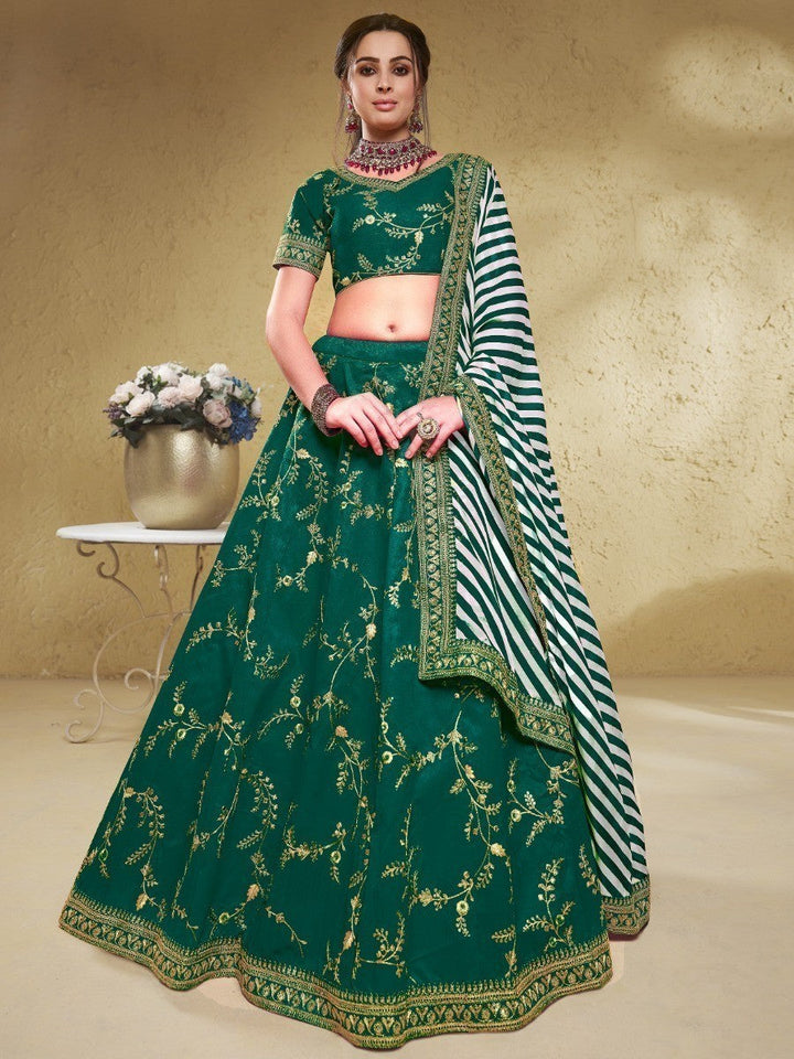 Green Embroidered Silk Lehenga Choli | Wedding & Reception Wear