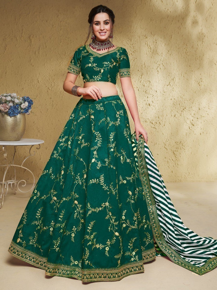 Green Embroidered Silk Lehenga Choli | Wedding & Reception Wear