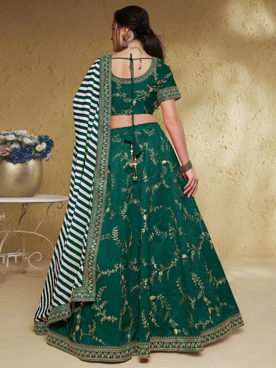 Green Embroidered Silk Lehenga Choli | Wedding & Reception Wear