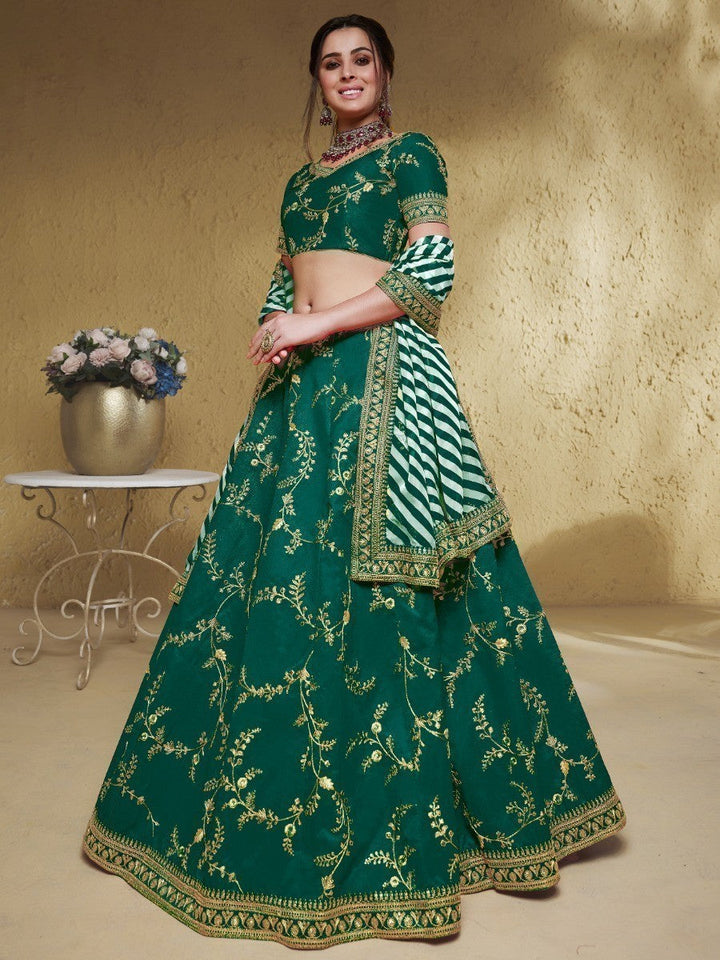 Green Embroidered Silk Lehenga Choli | Wedding & Reception Wear