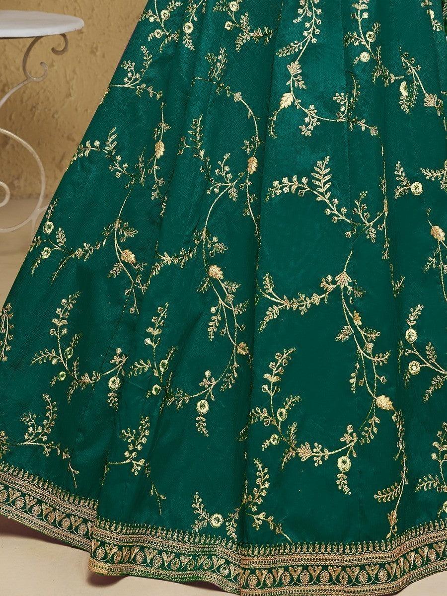 Green Embroidered Silk Lehenga Choli | Wedding & Reception Wear