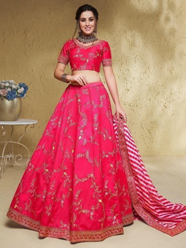 Charming Pink Lehenga Choli | Embroidered Silk with Organza Dupatta