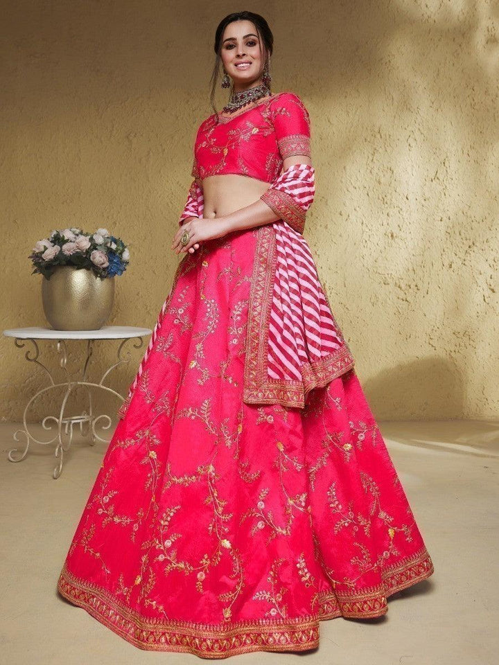 Charming Pink Lehenga Choli | Embroidered Silk with Organza Dupatta