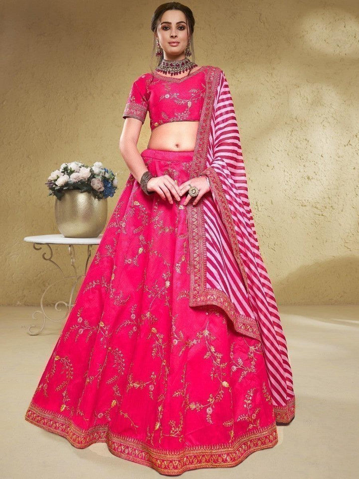 Charming Pink Lehenga Choli | Embroidered Silk with Organza Dupatta