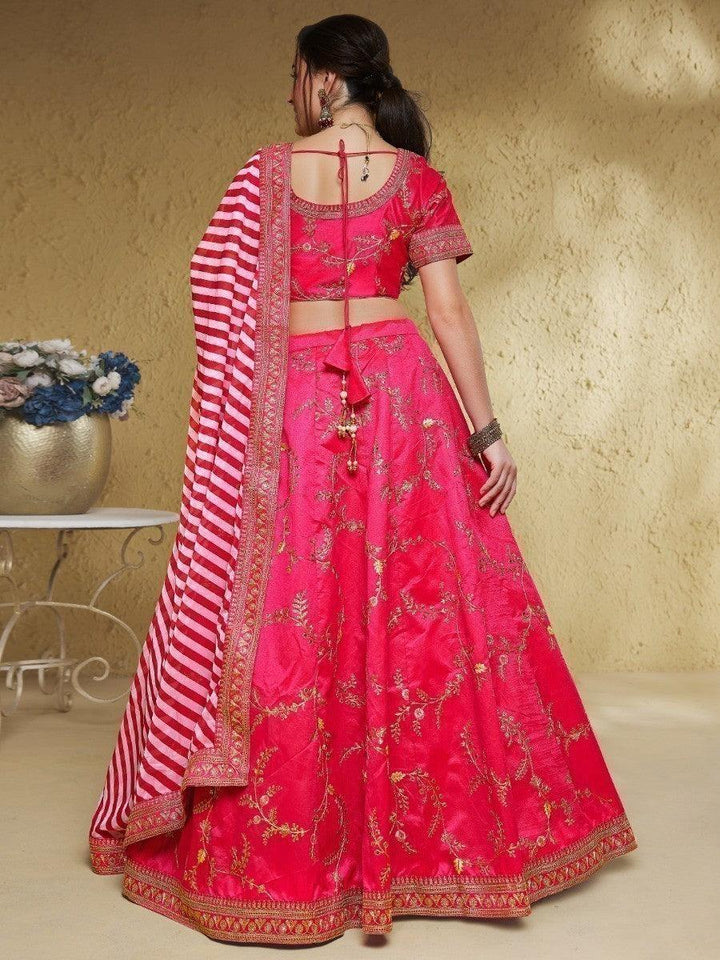 Charming Pink Lehenga Choli | Embroidered Silk with Organza Dupatta