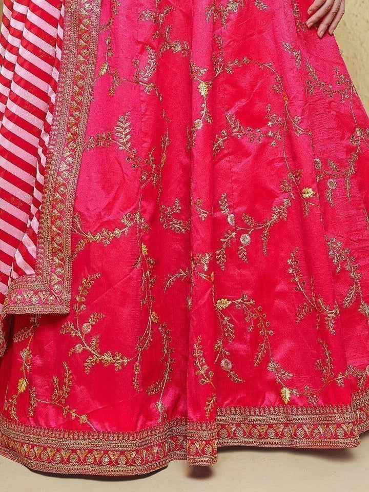 Charming Pink Lehenga Choli | Embroidered Silk with Organza Dupatta