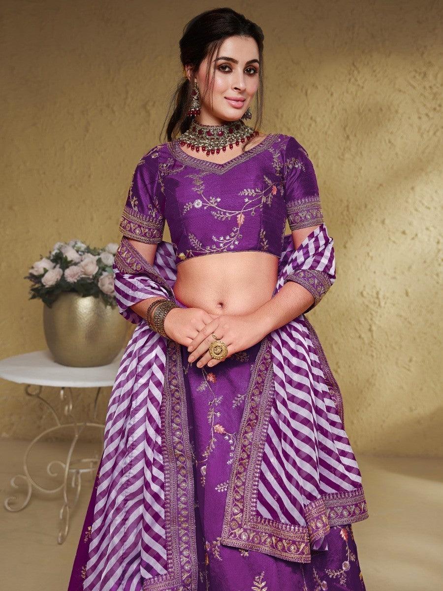 Intricate Purple Silk Lehenga Choli | Embroidered with Thread & Sequin Work