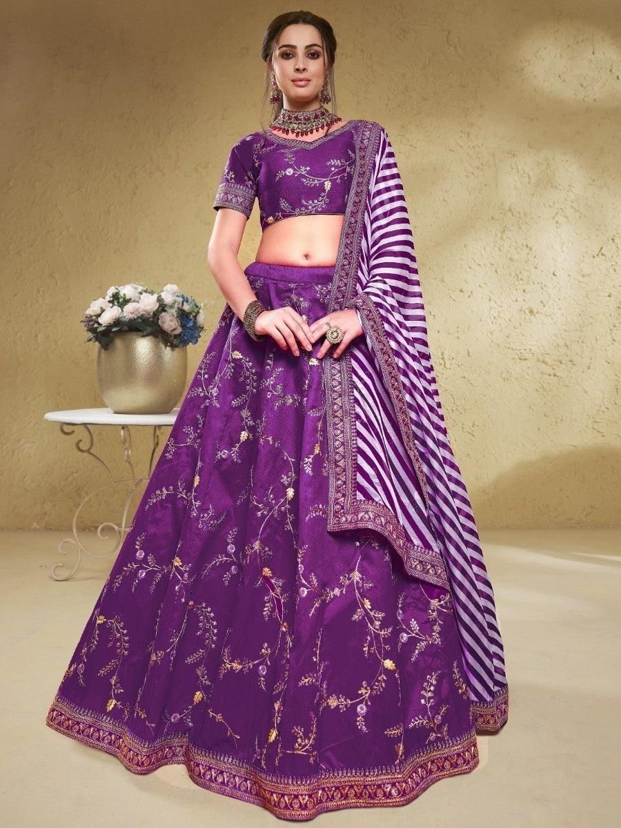 Intricate Purple Silk Lehenga Choli | Embroidered with Thread & Sequin Work