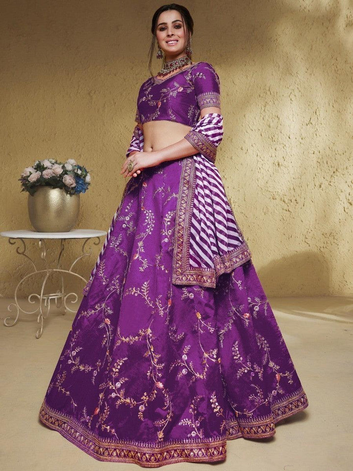 Intricate Purple Silk Lehenga Choli | Embroidered with Thread & Sequin Work