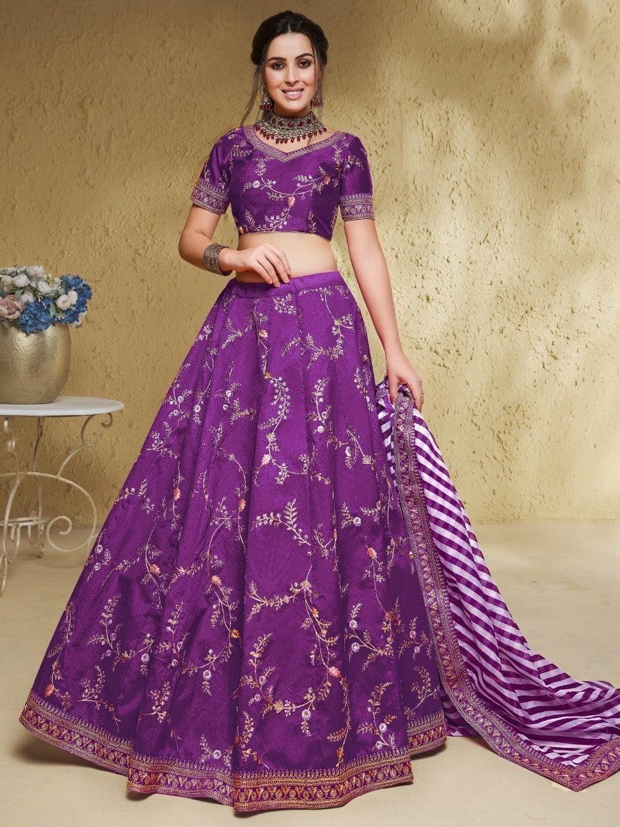 Intricate Purple Silk Lehenga Choli | Embroidered with Thread & Sequin Work