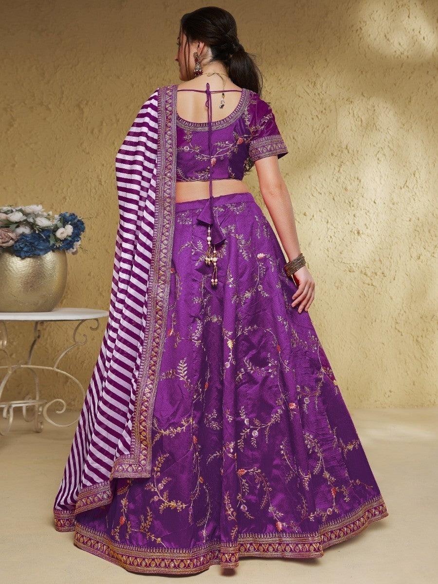 Intricate Purple Silk Lehenga Choli | Embroidered with Thread & Sequin Work