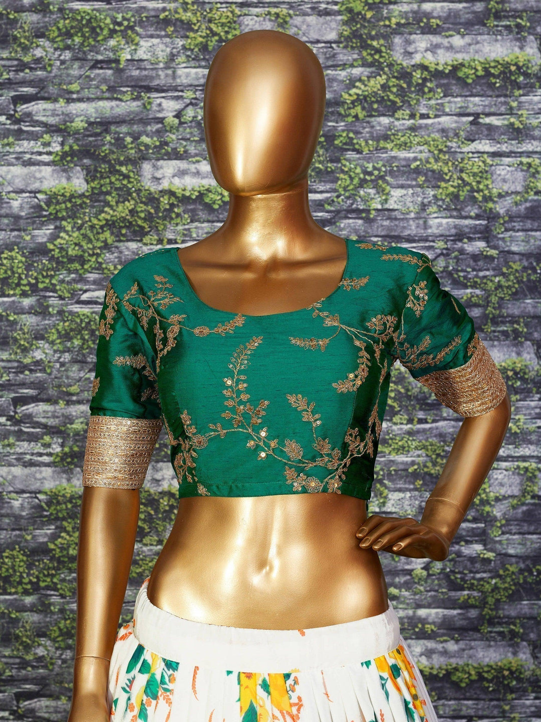 Digital Printed White-Green Lehenga | Bridalwear with Zari Work