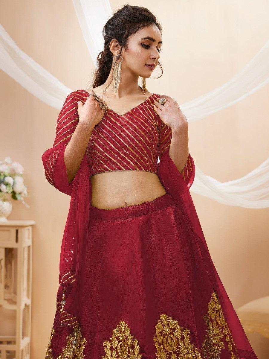 Customizable Red Silk Lehenga Choli | Wedding Wear