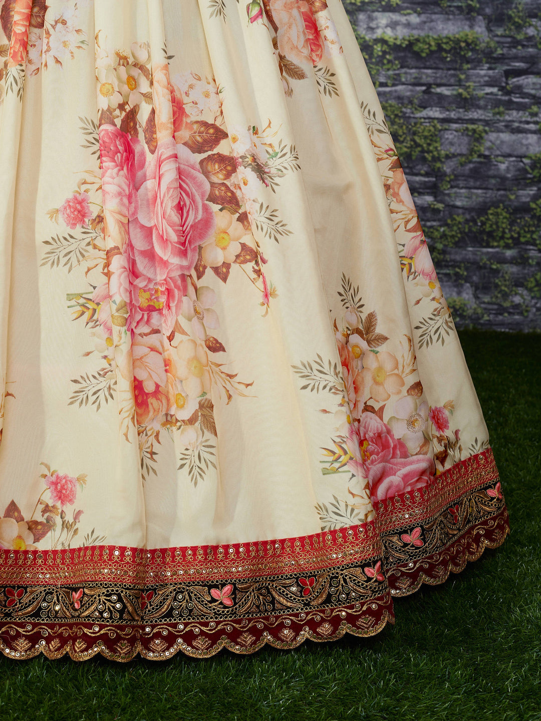 White & Peach Bridal Lehenga | Organza with Velvet Lace & Sequin