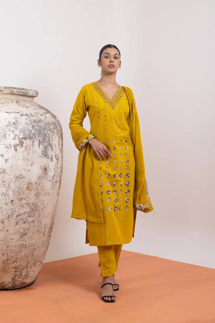 Kurtis Set yellow | A Blend of cotton and wevon antique designer for Style