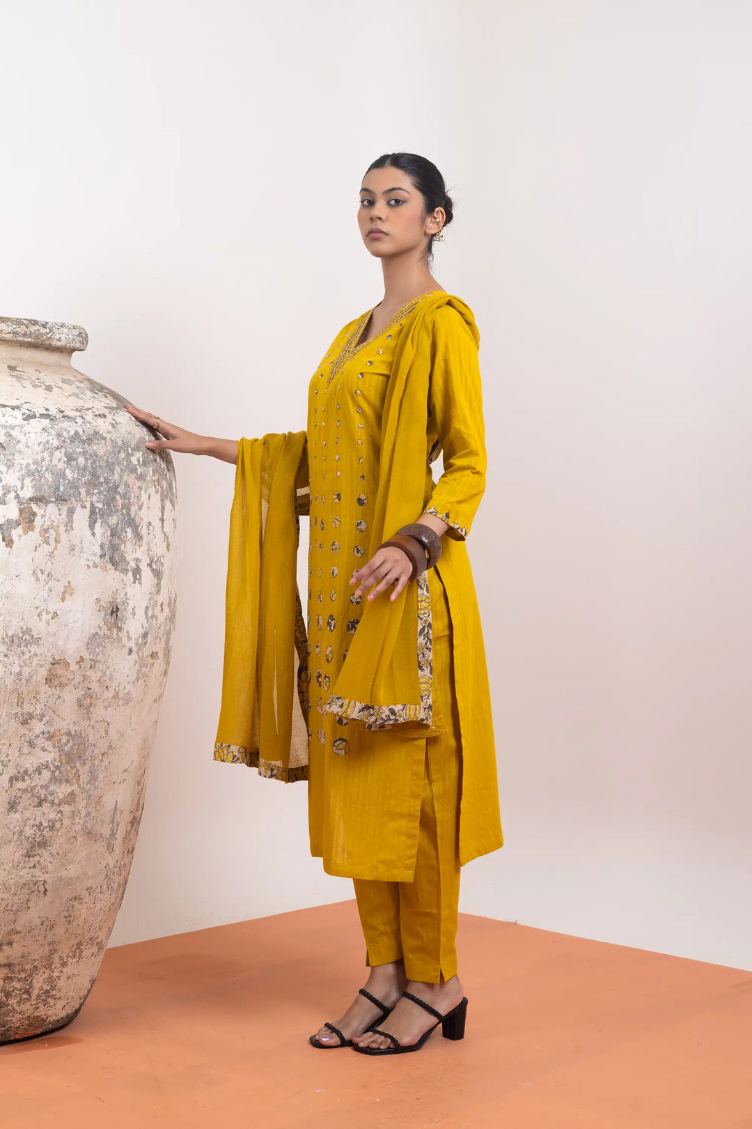 Kurtis Set yellow | A Blend of cotton and wevon antique designer for Style