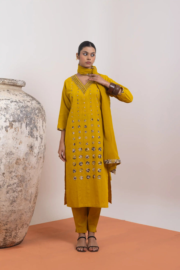 Kurtis Set yellow | A Blend of cotton and wevon antique designer for Style