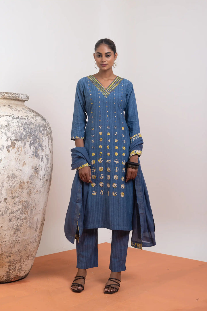 Elegant Kurtis Set | wevon antique designer cotton in blue