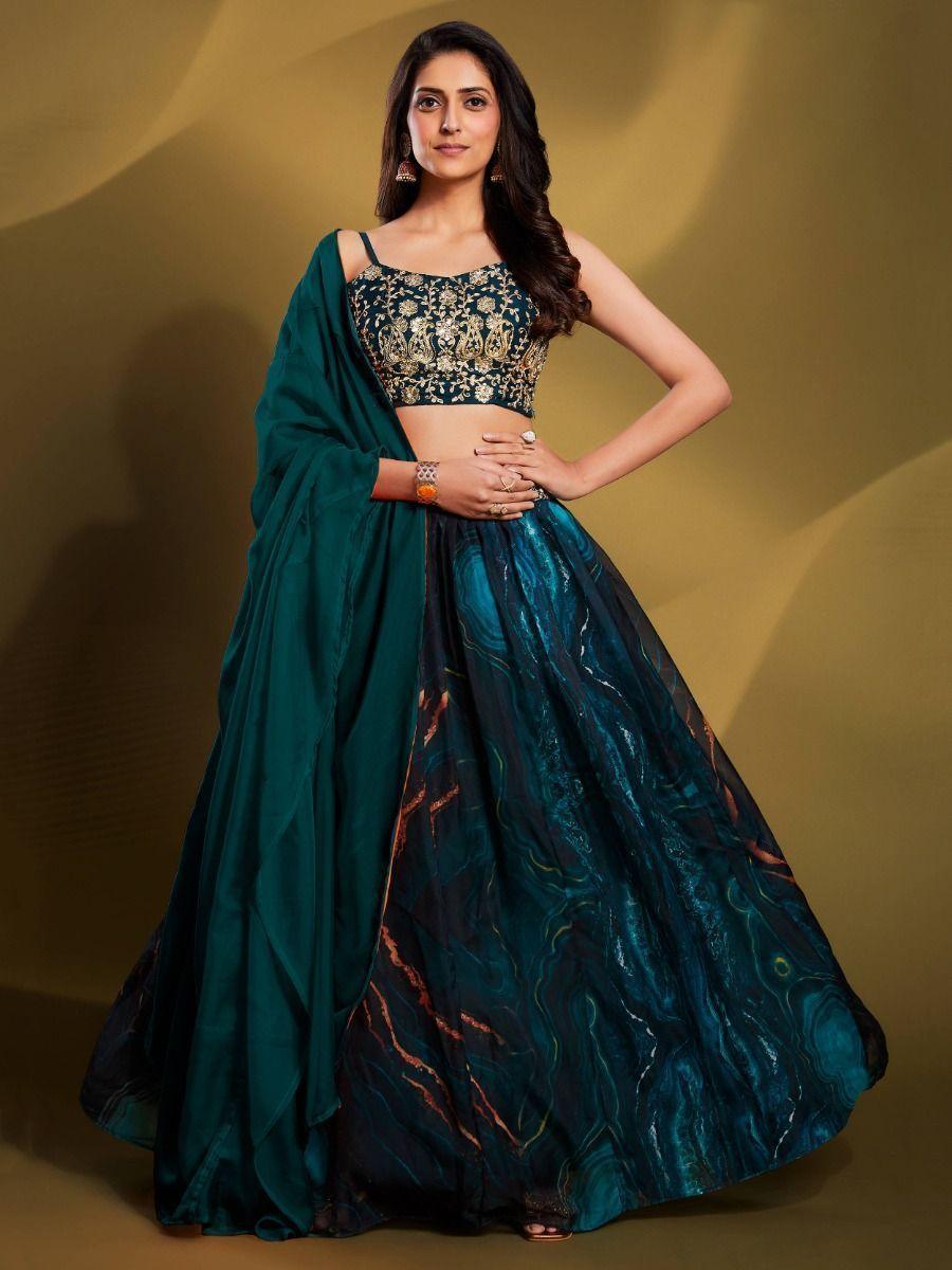 Show-Stopping Teal Blue Lehenga | Semi-Stitched with Intricate Sequins Work