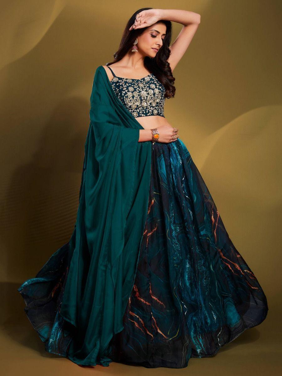 Show-Stopping Teal Blue Lehenga | Semi-Stitched with Intricate Sequins Work