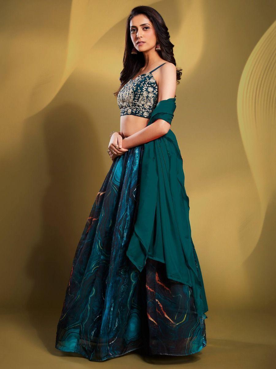 Show-Stopping Teal Blue Lehenga | Semi-Stitched with Intricate Sequins Work