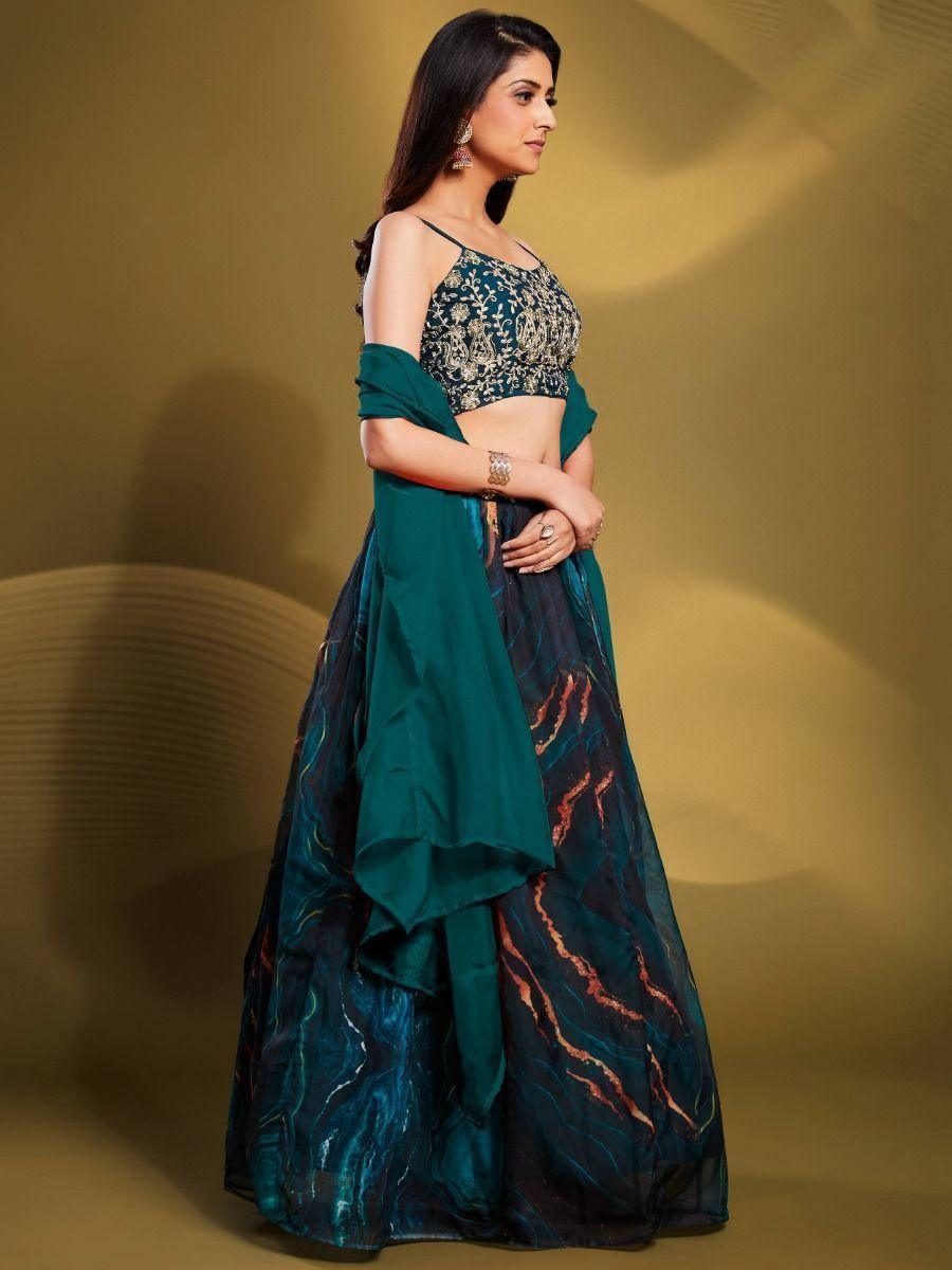 Show-Stopping Teal Blue Lehenga | Semi-Stitched with Intricate Sequins Work