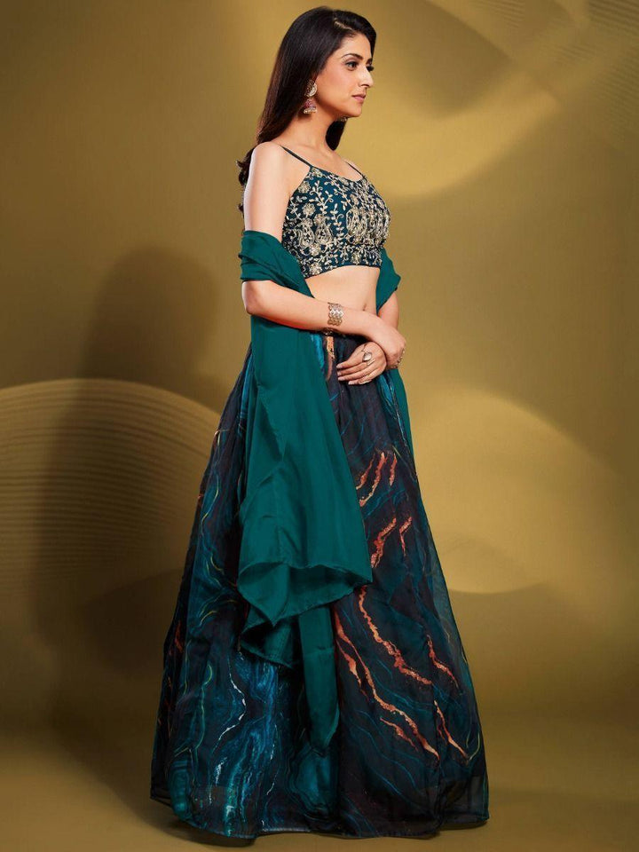 Show-Stopping Teal Blue Lehenga | Semi-Stitched with Intricate Sequins Work