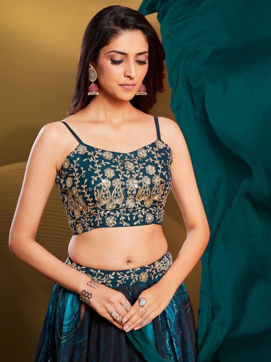 Show-Stopping Teal Blue Lehenga | Semi-Stitched with Intricate Sequins Work