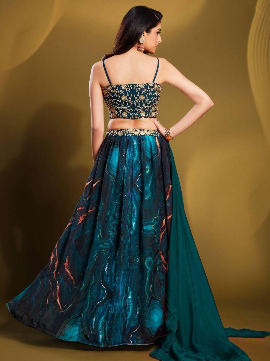 Show-Stopping Teal Blue Lehenga | Semi-Stitched with Intricate Sequins Work