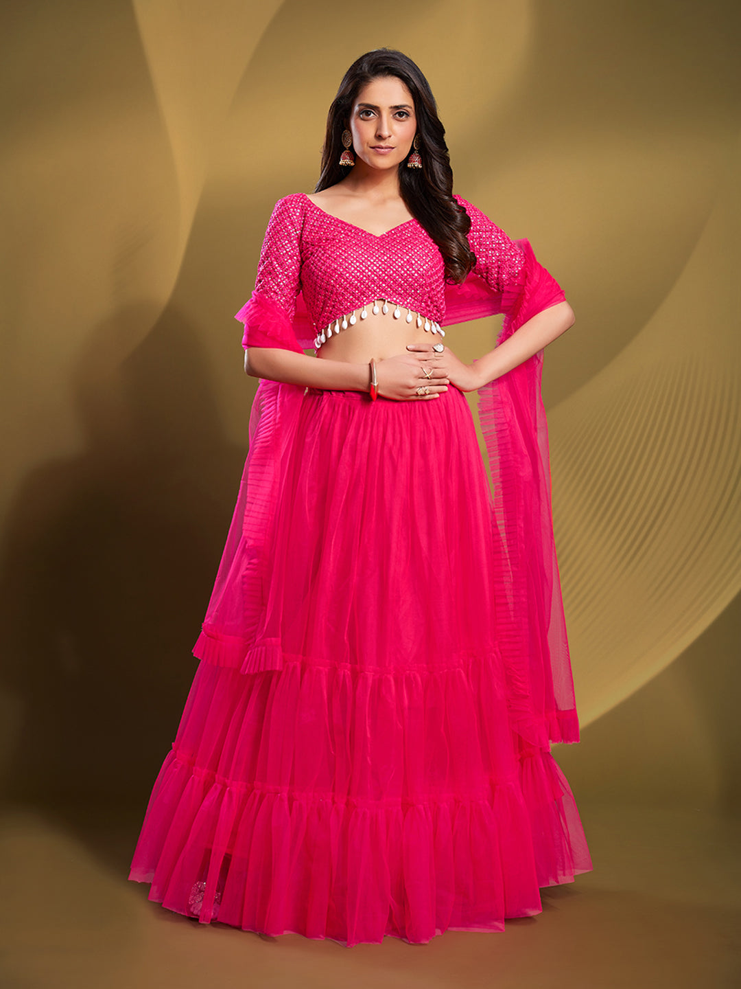 Elegant Pink Festival Lehenga Choli | Net Blouse & Dupatta Included