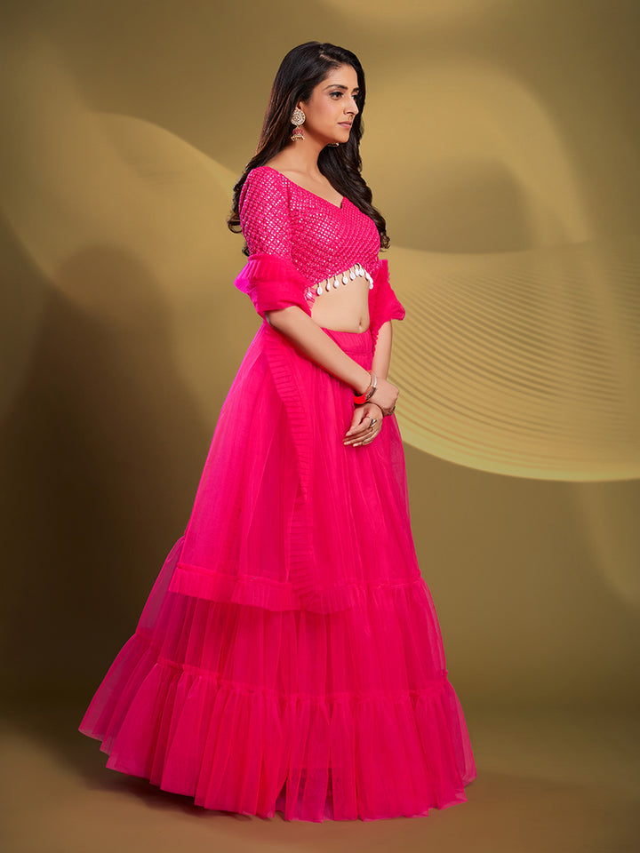 Elegant Pink Festival Lehenga Choli | Net Blouse & Dupatta Included