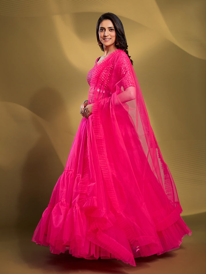 Elegant Pink Festival Lehenga Choli | Net Blouse & Dupatta Included