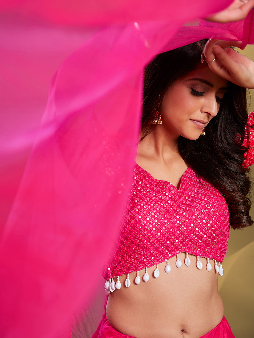 Elegant Pink Festival Lehenga Choli | Net Blouse & Dupatta Included