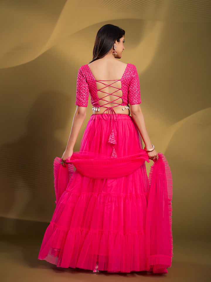 Elegant Pink Festival Lehenga Choli | Net Blouse & Dupatta Included