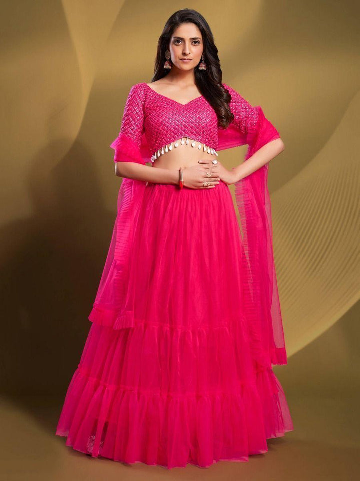 Soft Net Pink Lehenga Choli | Sequin Work for Engagement & Wedding Events