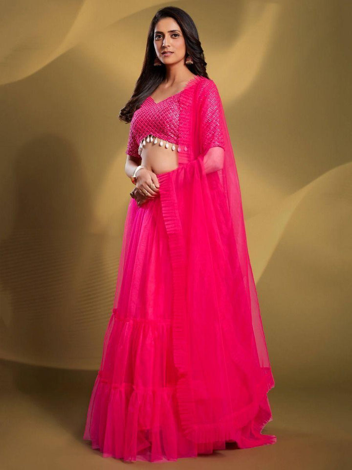 Soft Net Pink Lehenga Choli | Sequin Work for Engagement & Wedding Events