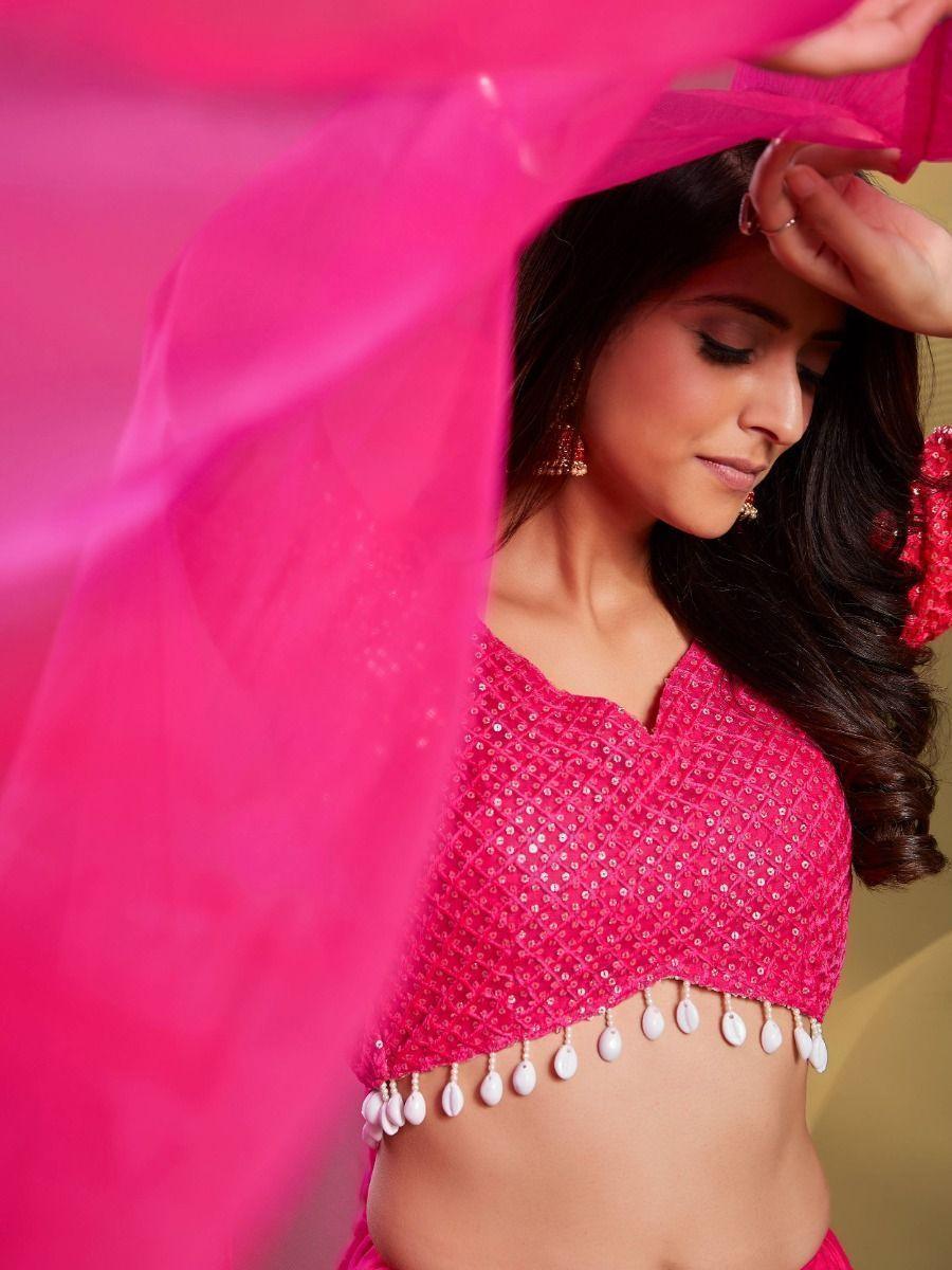 Soft Net Pink Lehenga Choli | Sequin Work for Engagement & Wedding Events