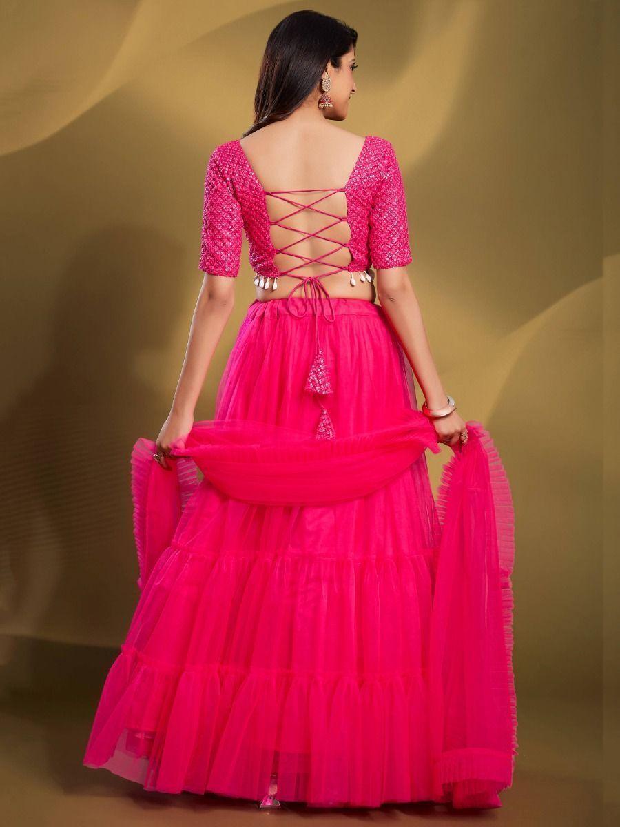 Soft Net Pink Lehenga Choli | Sequin Work for Engagement & Wedding Events