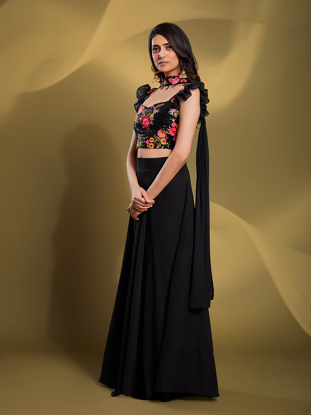 Stunning Black Party Lehenga Choli | Georgette with Dupatta Included