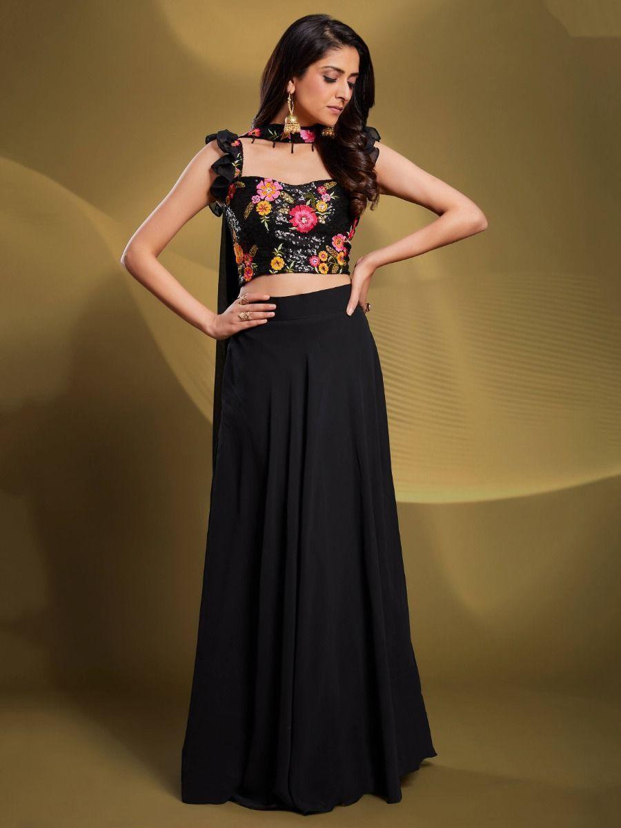 Chic Black Sequins Georgette Lehenga | Perfect for Cocktail & Reception Events