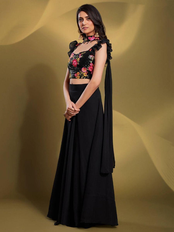 Chic Black Sequins Georgette Lehenga | Perfect for Cocktail & Reception Events