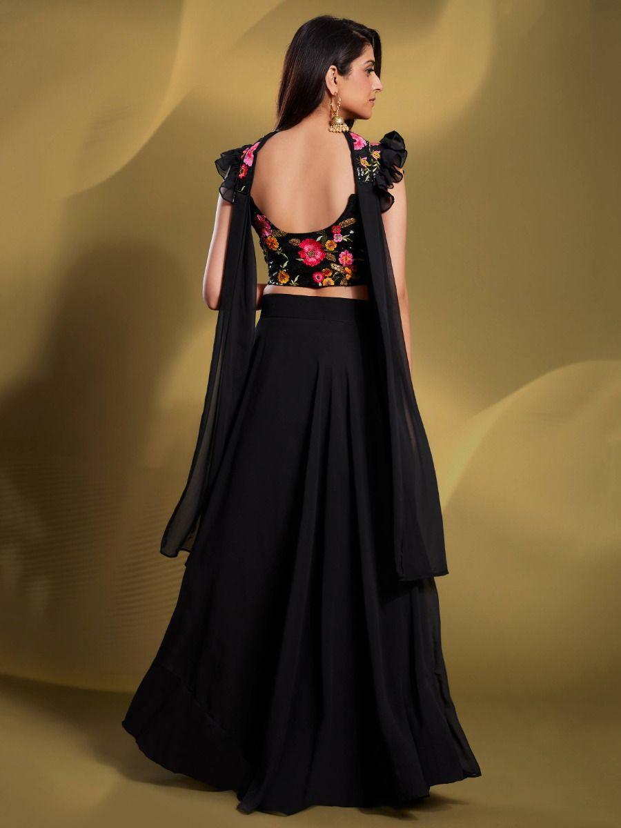 Chic Black Sequins Georgette Lehenga | Perfect for Cocktail & Reception Events