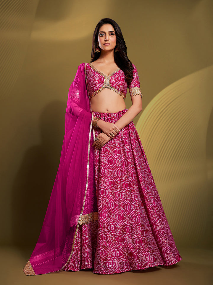 Stylish Pink Faux Crepe Lehenga Choli | Perfect for Festive Glamour