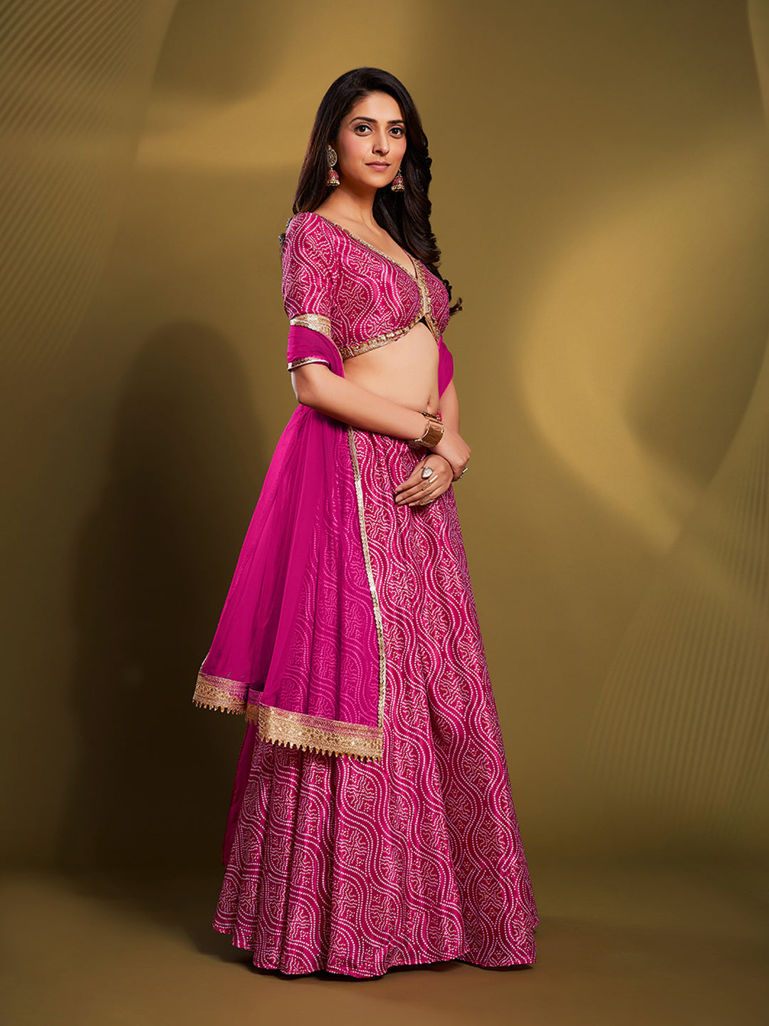 Stylish Pink Faux Crepe Lehenga Choli | Perfect for Festive Glamour